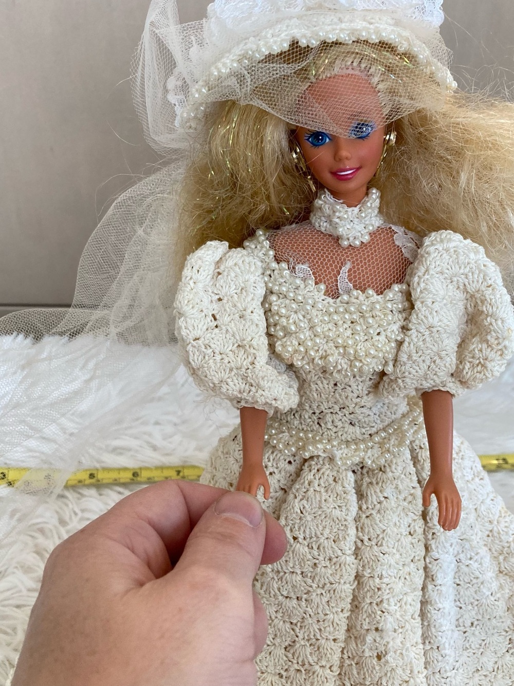Barbie Ivory Crochet Bridal Hat with Veil